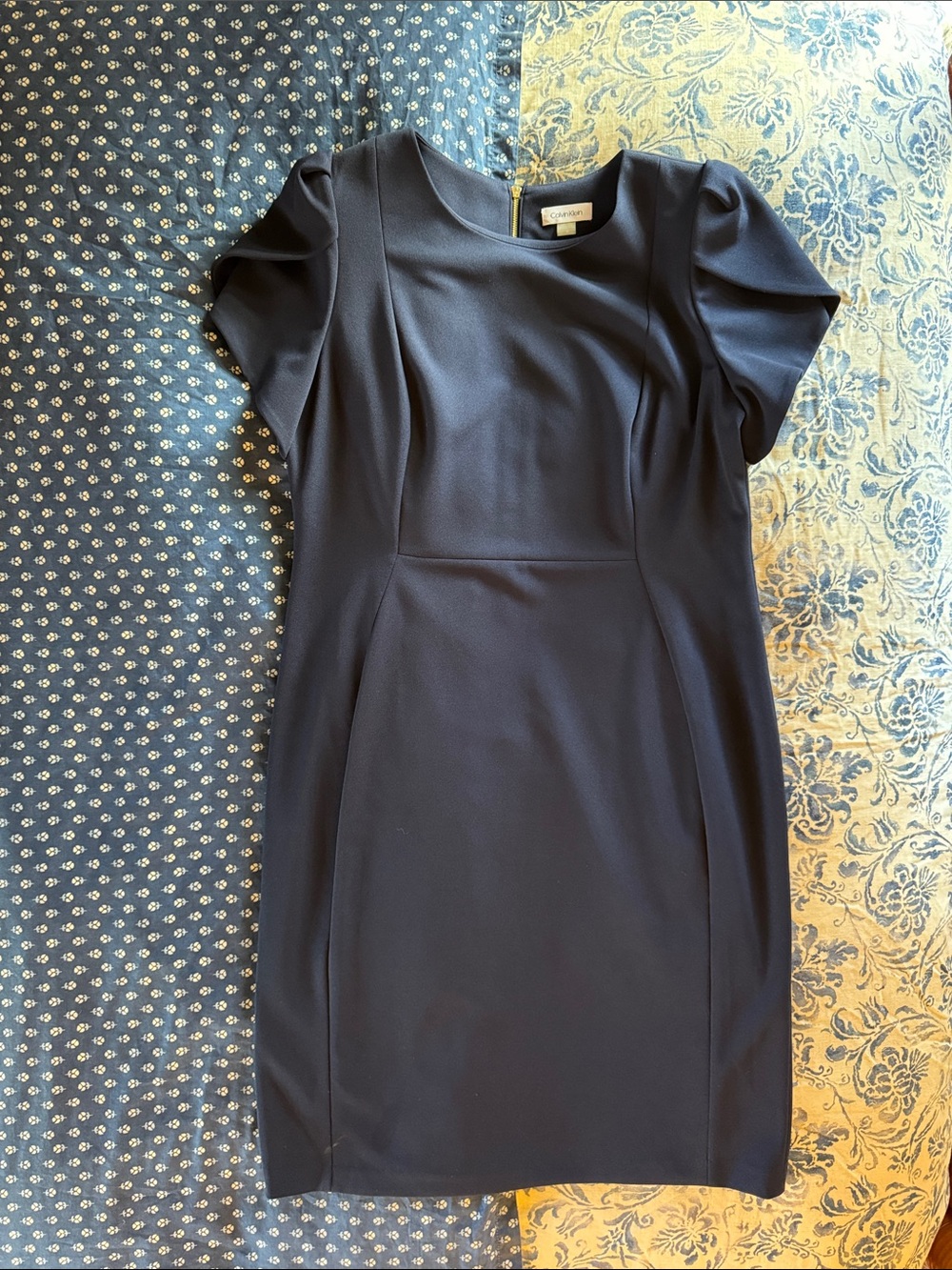 Calvin Klein Navy Puff Sleeve Mini Sheath Dress